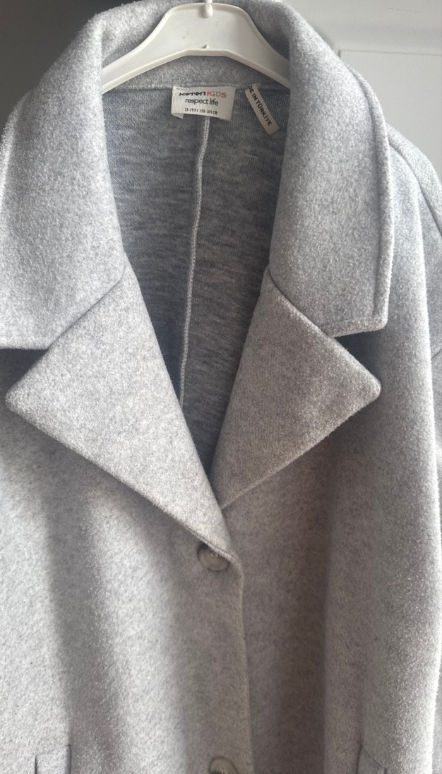 Gri Tek Düğmeli Kaban koton - Görsel 2