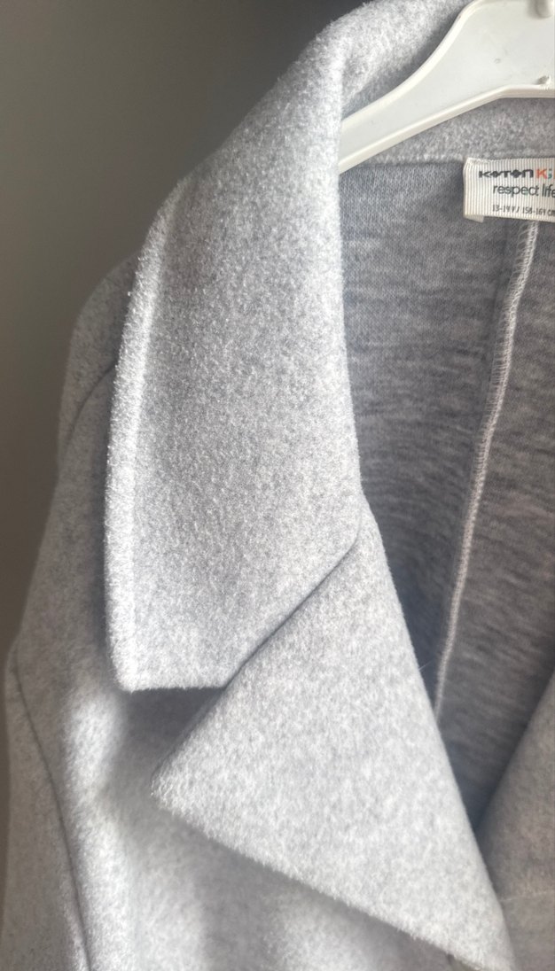 Gri Tek Düğmeli Kaban koton - Görsel 4