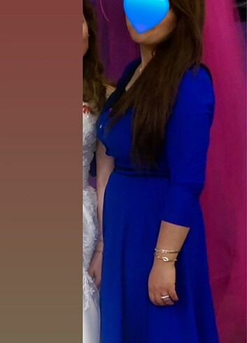 Saks mavisi diz alti çan model elbise