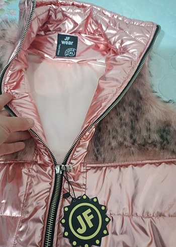 xl Beden Kadın Pembe Kürklü Suni Kumaş Yelek