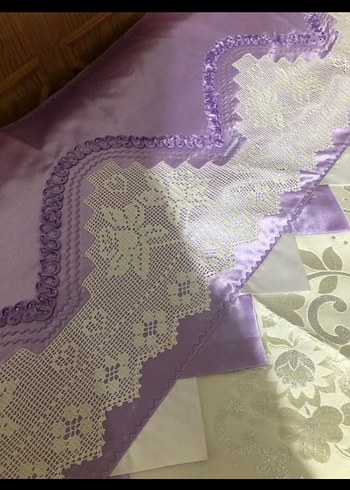 İşlemeli Mor Çift Kişilik pike takımı - Görsel 2