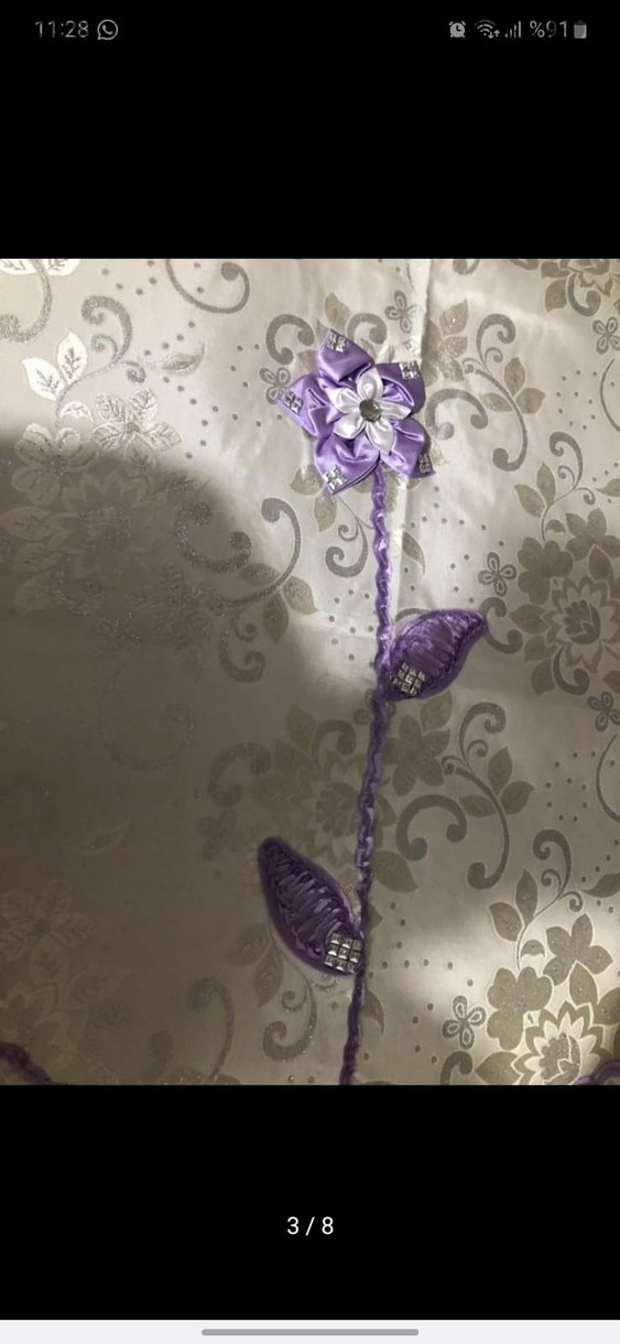 İşlemeli Mor Çift Kişilik pike takımı - Görsel 5