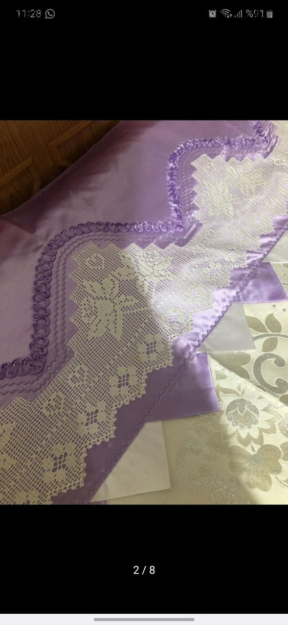 İşlemeli Mor Çift Kişilik pike takımı - Görsel 2