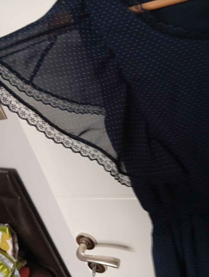 Lacivert Puantiyeli V Yaka Midi Elbise - Görsel 4