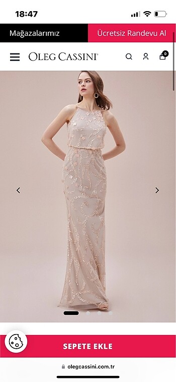 Oleg Cassini Halter Yaka Uzun Abiye Elbise
