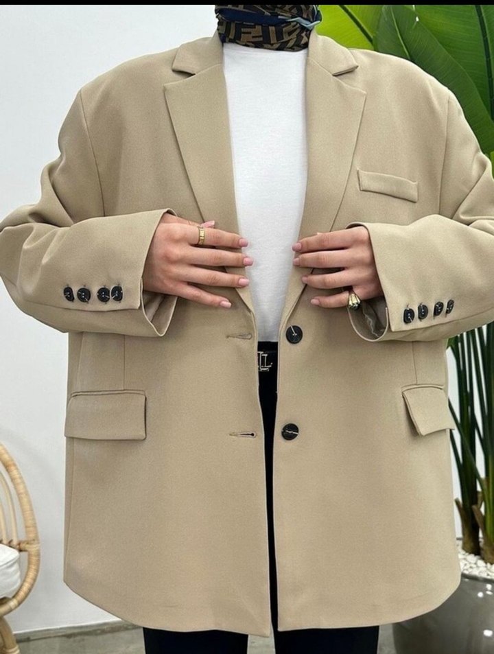 Bej Kadın Midi Blazer Ceket - Görsel 2