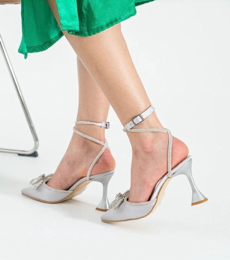 Gri Yılan Desenli Metal Topuklu Kadın Ayakkabı - Görsel 2