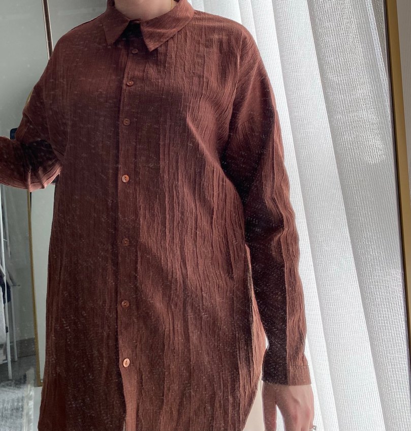 Düğmeli KahverengiKadın Gömlek - Görsel 3