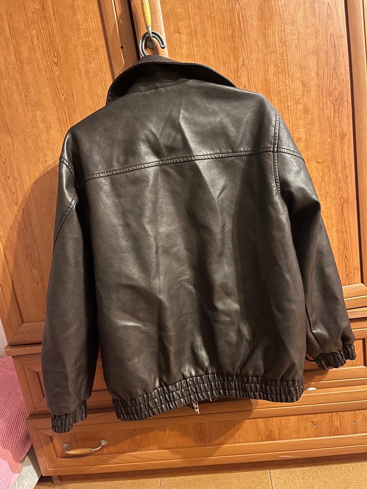 Kahverengi Deri Kadın Biker Ceket - Görsel 2