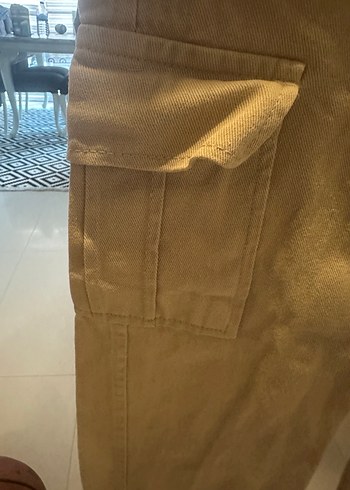 Diğer Bej Düğmeli Kadın Keten Pantolon