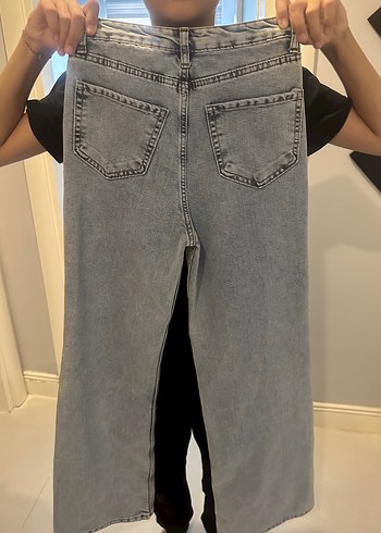 xs Beden Gri Bol Kesim Midi Denim Kadın Jean