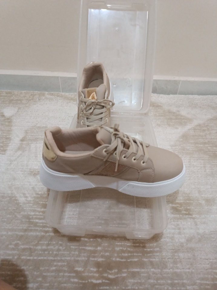 Bej Kadın Dolgu Topuklu Spor Ayakkabı - Görsel 2