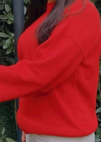 Kadın Kırmızı Oversize Triko Kazak - Görsel 2