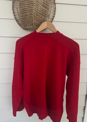 Kadın Kırmızı Oversize Triko Kazak - Görsel 3