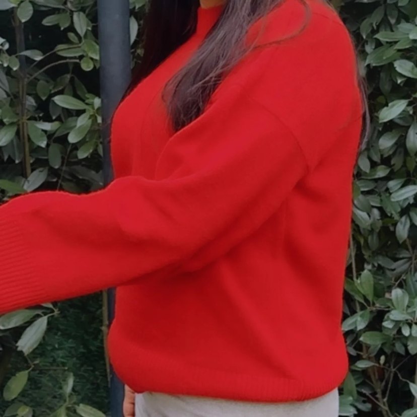 Kadın Kırmızı Oversize Triko Kazak - Görsel 2