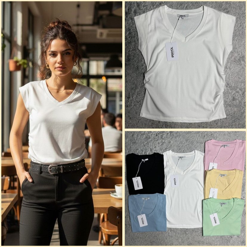 İpekyol Beyaz V Yaka  T shirt - Görsel 3