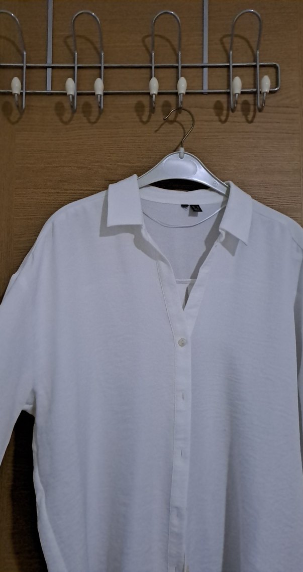 Beyaz Keten Kadın Gömlek - Görsel 2