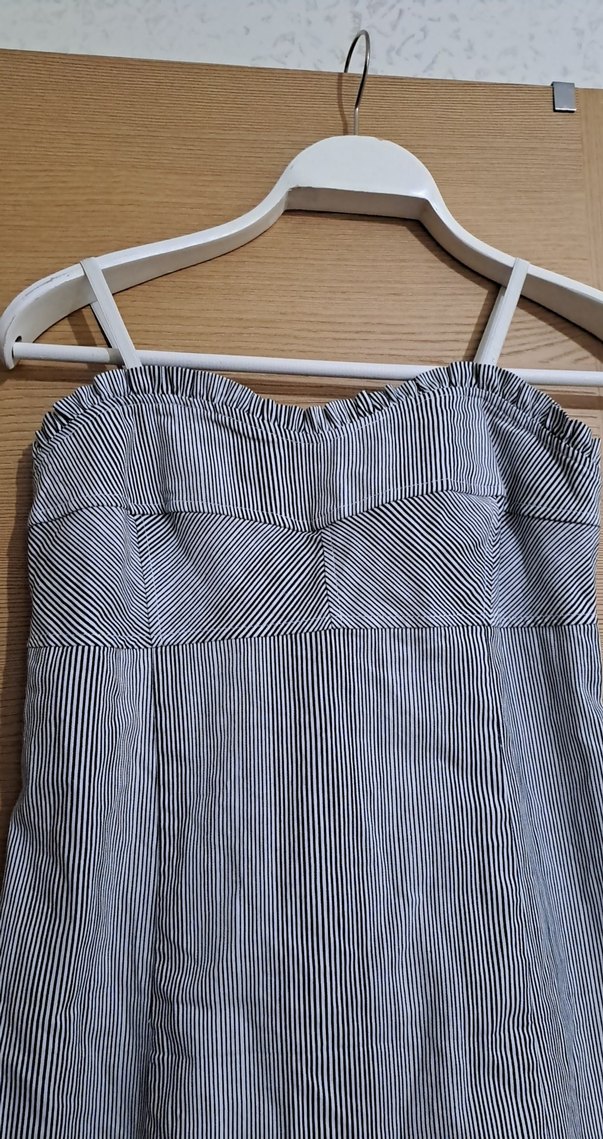 Gri Çizgili Straplez Mini Elbise - Görsel 2