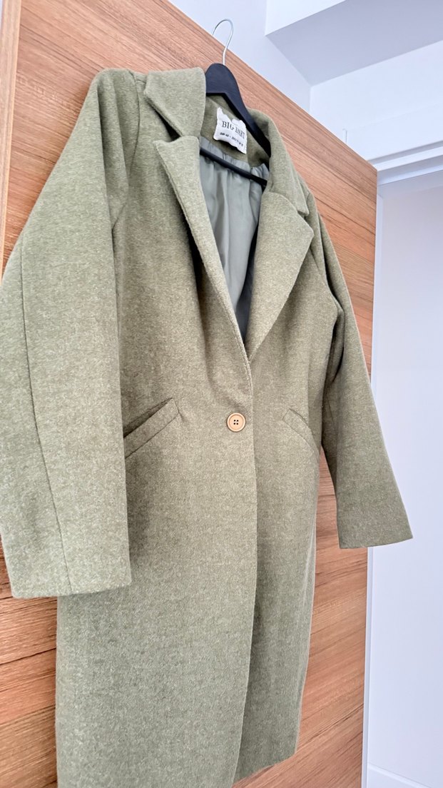 Tek Düğmeli Uzun Haki Kaban oversize - Görsel 5