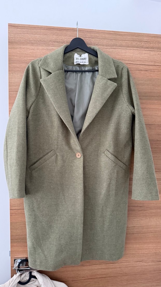 Tek Düğmeli Uzun Haki Kaban oversize - Görsel 2