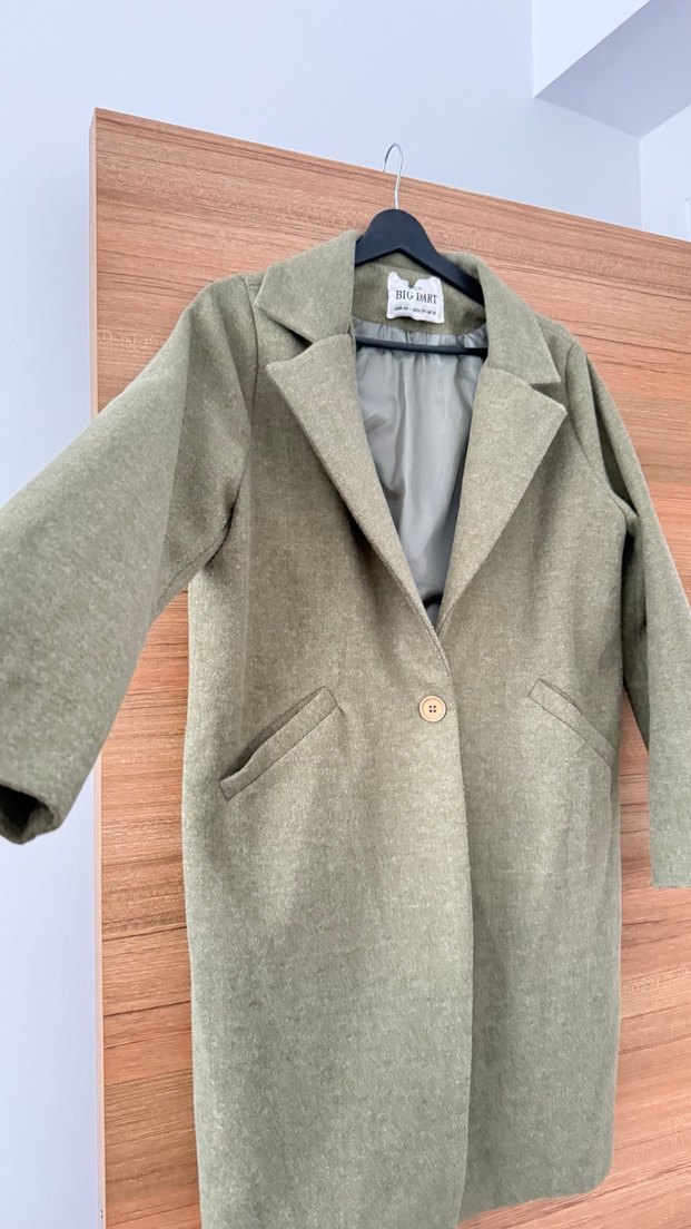 Tek Düğmeli Uzun Haki Kaban oversize - Görsel 4