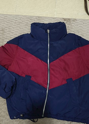 h&m marka Fermuarlı Lacivert-Kırmızı Kadın Kış Montu