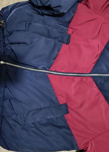 H&M h&m marka Fermuarlı Lacivert-Kırmızı Kadın Kış Montu