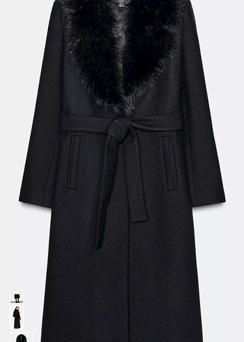 Zara Kemerli Suni Kürk Yakalı Yün Kaban - Görsel 2