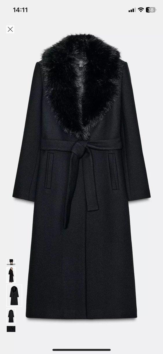 Zara Kemerli Suni Kürk Yakalı Yün Kaban - Görsel 2