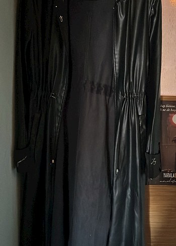 Siyah Deri Uzun Kadın trenç kot - Görsel 3