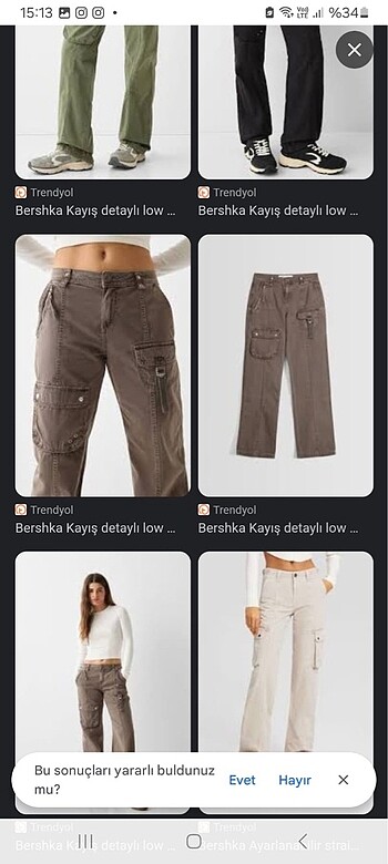 Bershka düşük bel pamuklu kargo pantolon