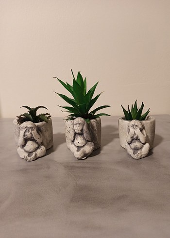 Gri Beyaz maymun Figürlü Saksı Seti - Görsel 2