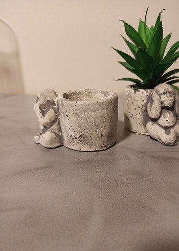 Gri Beyaz maymun Figürlü Saksı Seti - Görsel 3