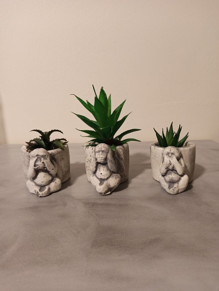 Gri Beyaz maymun Figürlü Saksı Seti - Görsel 2