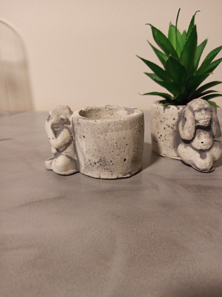 Gri Beyaz maymun Figürlü Saksı Seti - Görsel 3