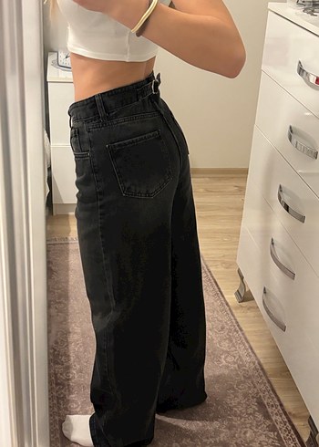 Kadın Siyah Bol Kesim Denim Pantolon - Görsel 3