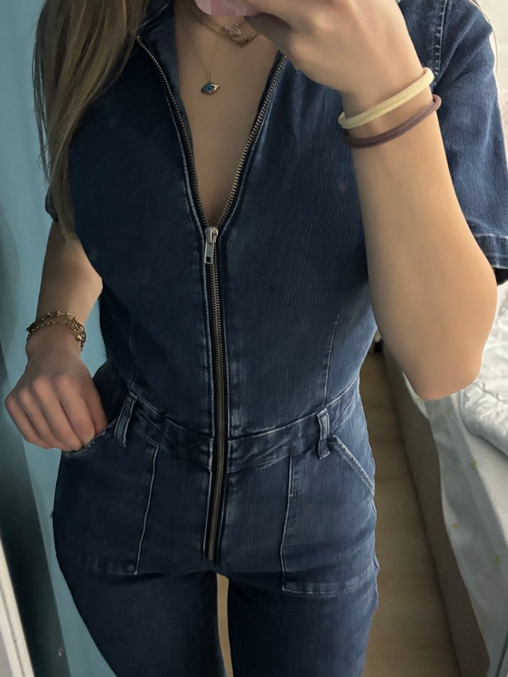 Kadın Lacivert Denim Tulum - Görsel 2