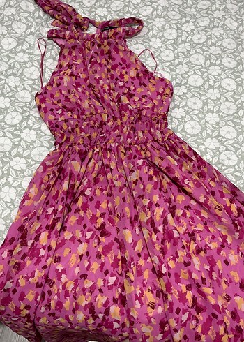 Pembe Fırfırlı Uzun Askılı Bohem Elbise - Görsel 3