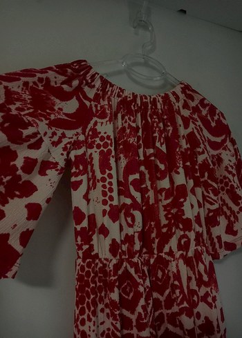 s Beden Kırmızı Batik Desenli Uzun Elbise