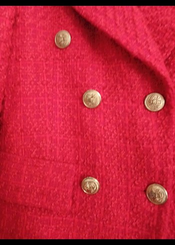 m Beden Düğmeli Kırmızı Kadın Midi Blazer