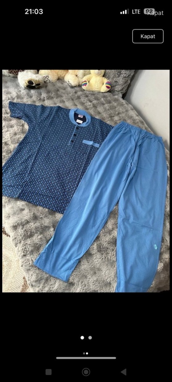 Düğmeli V Yaka Mavi Erkek Pijama Takımı - Görsel 2