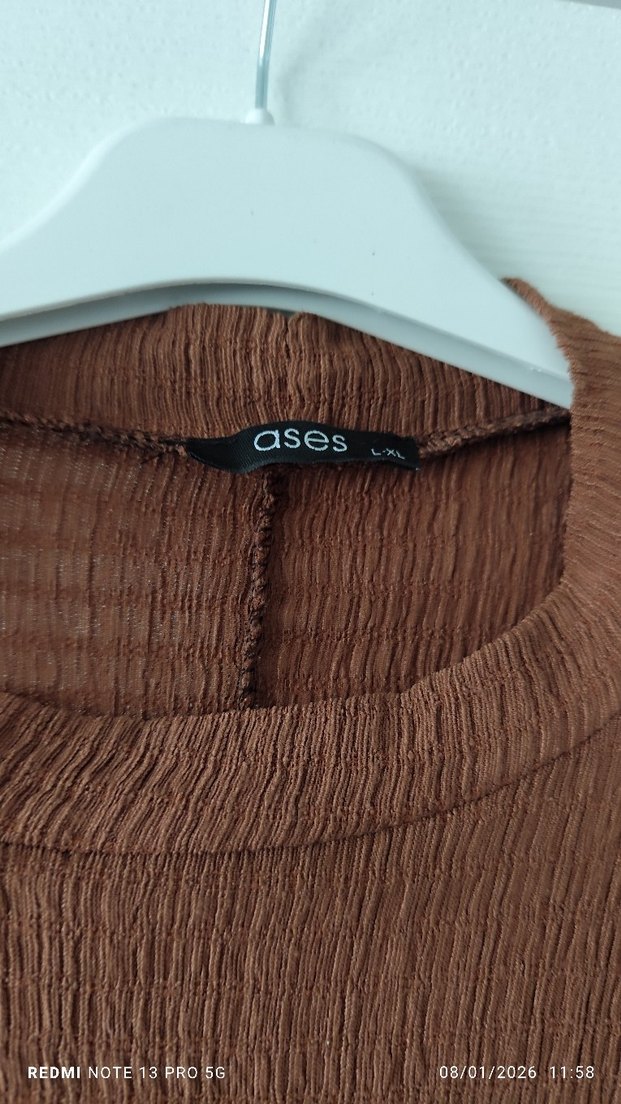 Bohem Uzun Kahverengi Keten Elbise - Görsel 3