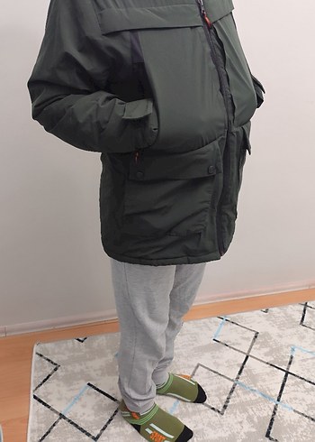 Fermuarli haki renk Erkek  Montu - Görsel 9