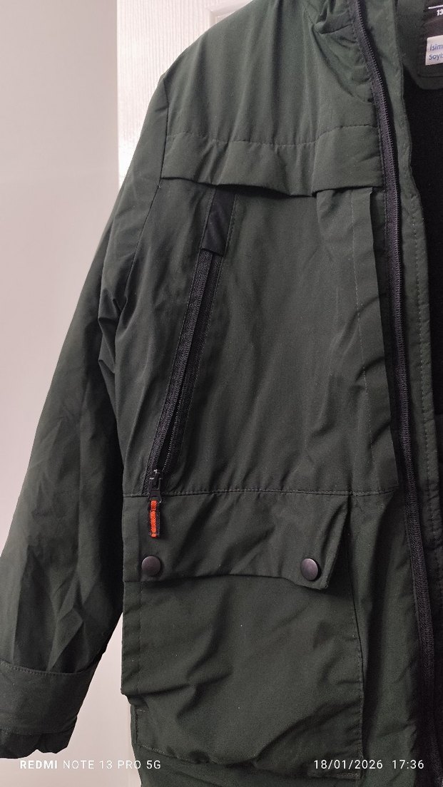 Fermuarli haki renk Erkek  Montu - Görsel 4