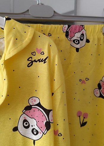 Renkli Baskılı Sarı Kadın Pijama Takımı - Görsel 3