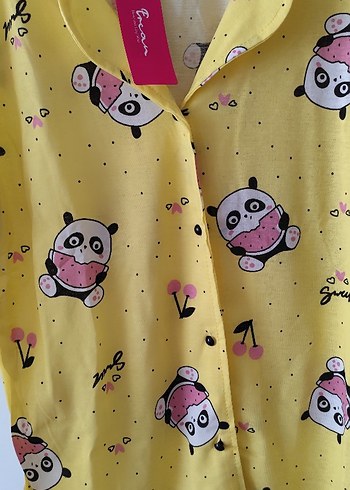 Renkli Baskılı Sarı Kadın Pijama Takımı - Görsel 2