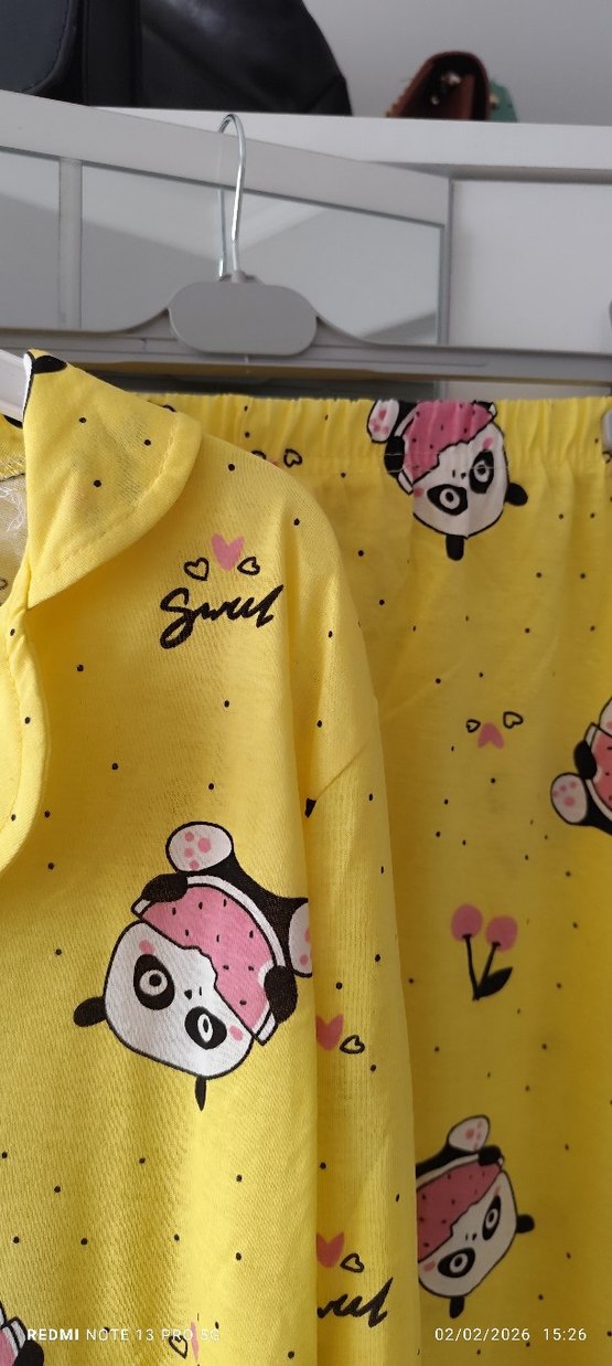 Renkli Baskılı Sarı Kadın Pijama Takımı - Görsel 3
