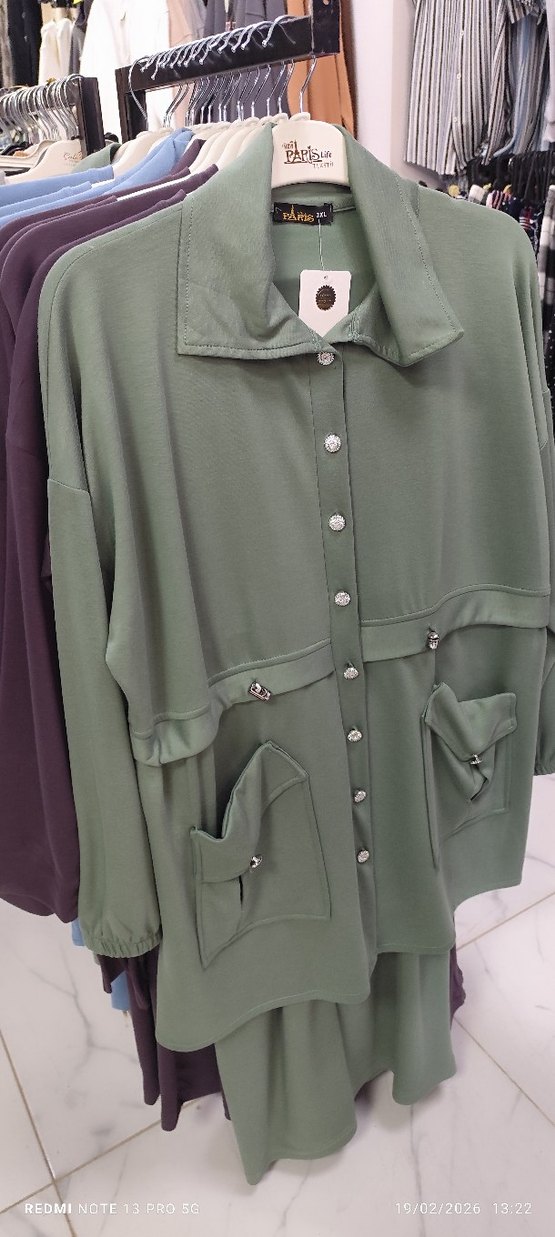 Kadın Haki Uzun Düğmeli Ceket - Görsel 2