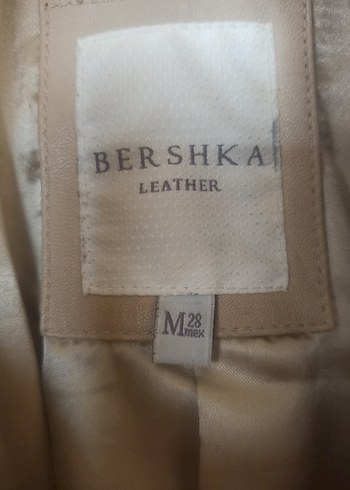 m Beden Bej Deri Kadın Ceket, Kemerli, Dar Kesim
