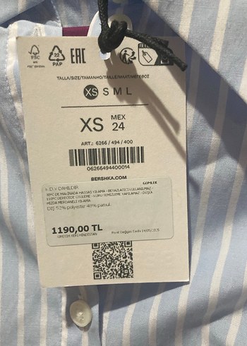 BERSHKA Uzun Kollu Düğmeli Mavi Çizgili Kadın Gömlek - Görsel 3